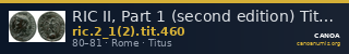 RIC II, Part 1 (second edition) Titus 460 — CANOA
