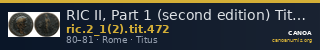 RIC II, Part 1 (second edition) Titus 472 — CANOA
