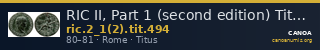 RIC II, Part 1 (second edition) Titus 494 — CANOA