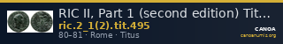 RIC II, Part 1 (second edition) Titus 495 — CANOA