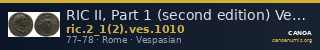 RIC II, Part 1 (second edition) Vespasian 1010 — CANOA