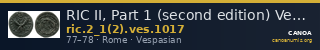 RIC II, Part 1 (second edition) Vespasian 1017 — CANOA