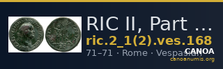 RIC II, Part 1 (second edition) Vespasian 168 — CANOA