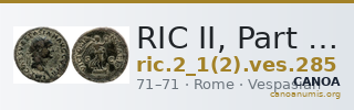 RIC II, Part 1 (second edition) Vespasian 285 — CANOA