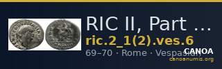 RIC II, Part 1 (second edition) Vespasian 6 — CANOA
