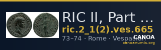 RIC II, Part 1 (second edition) Vespasian 665 — CANOA