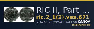 RIC II, Part 1 (second edition) Vespasian 671 — CANOA