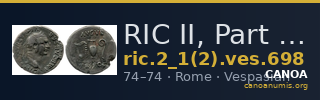 RIC II, Part 1 (second edition) Vespasian 698 — CANOA
