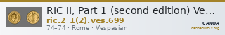 RIC II, Part 1 (second edition) Vespasian 699 — CANOA