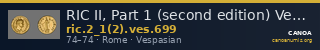 RIC II, Part 1 (second edition) Vespasian 699 — CANOA