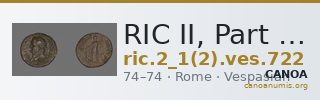 RIC II, Part 1 (second edition) Vespasian 722 — CANOA