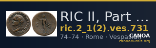 RIC II, Part 1 (second edition) Vespasian 731 — CANOA