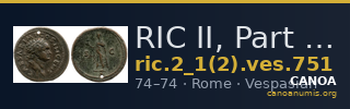 RIC II, Part 1 (second edition) Vespasian 751 — CANOA
