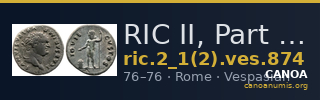 RIC II, Part 1 (second edition) Vespasian 874 — CANOA