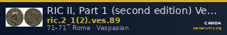 RIC II, Part 1 (second edition) Vespasian 89 — CANOA