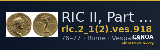 RIC II, Part 1 (second edition) Vespasian 918 — CANOA