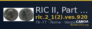 RIC II, Part 1 (second edition) Vespasian 920 — CANOA