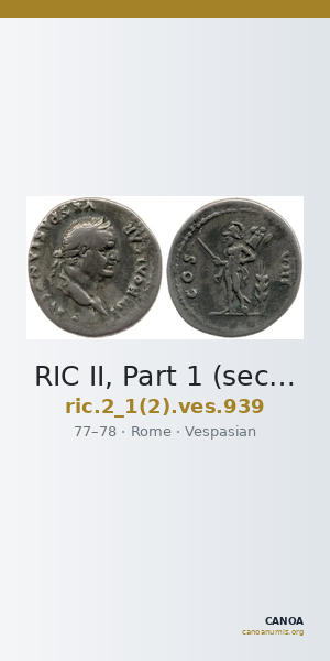 RIC II, Part 1 (second edition) Vespasian 939 — CANOA