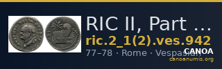 RIC II, Part 1 (second edition) Vespasian 942 — CANOA