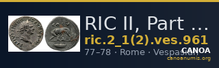 RIC II, Part 1 (second edition) Vespasian 961 — CANOA