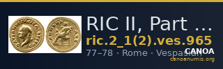 RIC II, Part 1 (second edition) Vespasian 965 — CANOA