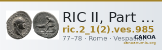 RIC II, Part 1 (second edition) Vespasian 985 — CANOA
