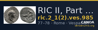 RIC II, Part 1 (second edition) Vespasian 985 — CANOA