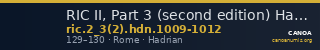 RIC II, Part 3 (second edition) Hadrian 1009-1012 — CANOA