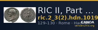 RIC II, Part 3 (second edition) Hadrian 1019 — CANOA