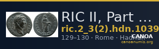 RIC II, Part 3 (second edition) Hadrian 1039 — CANOA