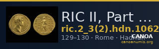 RIC II, Part 3 (second edition) Hadrian 1062 — CANOA