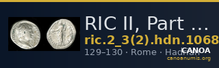 RIC II, Part 3 (second edition) Hadrian 1068 — CANOA