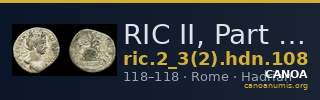RIC II, Part 3 (second edition) Hadrian 108 — CANOA