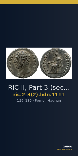 RIC II, Part 3 (second edition) Hadrian 1111 — CANOA