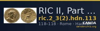 RIC II, Part 3 (second edition) Hadrian 113 — CANOA