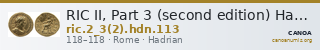 RIC II, Part 3 (second edition) Hadrian 113 — CANOA