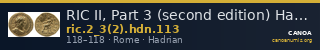 RIC II, Part 3 (second edition) Hadrian 113 — CANOA