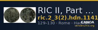 RIC II, Part 3 (second edition) Hadrian 1141 — CANOA