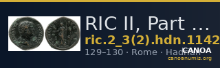RIC II, Part 3 (second edition) Hadrian 1142 — CANOA