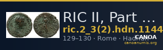 RIC II, Part 3 (second edition) Hadrian 1144 — CANOA