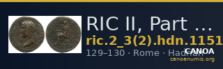 RIC II, Part 3 (second edition) Hadrian 1151 — CANOA