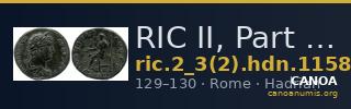 RIC II, Part 3 (second edition) Hadrian 1158 — CANOA