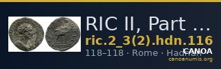 RIC II, Part 3 (second edition) Hadrian 116 — CANOA
