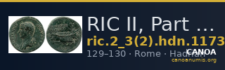RIC II, Part 3 (second edition) Hadrian 1173 — CANOA