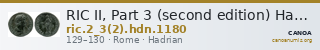 RIC II, Part 3 (second edition) Hadrian 1180 — CANOA