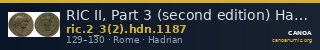 RIC II, Part 3 (second edition) Hadrian 1187 — CANOA