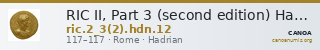 RIC II, Part 3 (second edition) Hadrian 12 — CANOA
