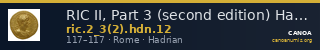 RIC II, Part 3 (second edition) Hadrian 12 — CANOA