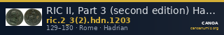 RIC II, Part 3 (second edition) Hadrian 1203 — CANOA