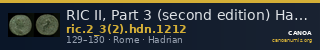 RIC II, Part 3 (second edition) Hadrian 1212 — CANOA